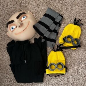 Gru & minion hat & goggles Halloween costumes.Black Sweater, Striped Scarf Mask.